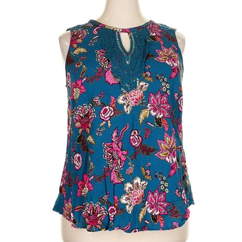 Daniel Rainn XXL Women's Blouse Sleeveless Crochet Teal Fuchsia